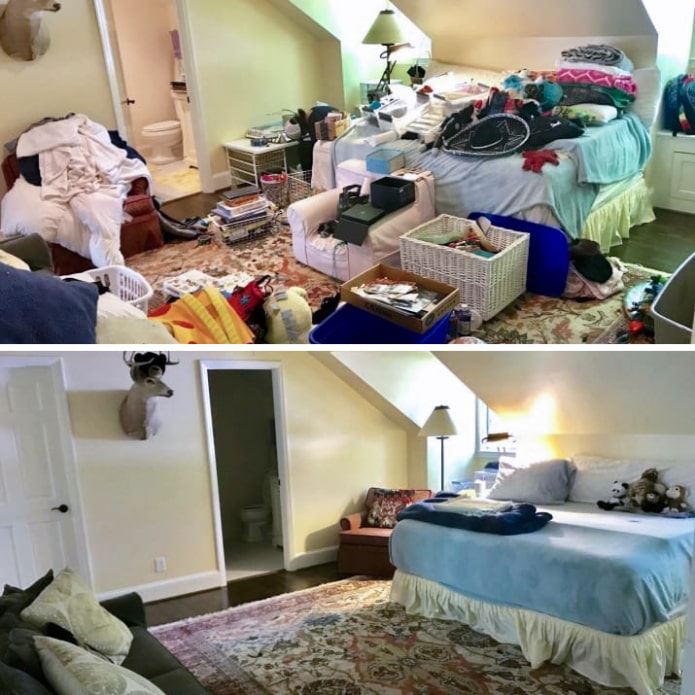 Комната на мансарде до и после