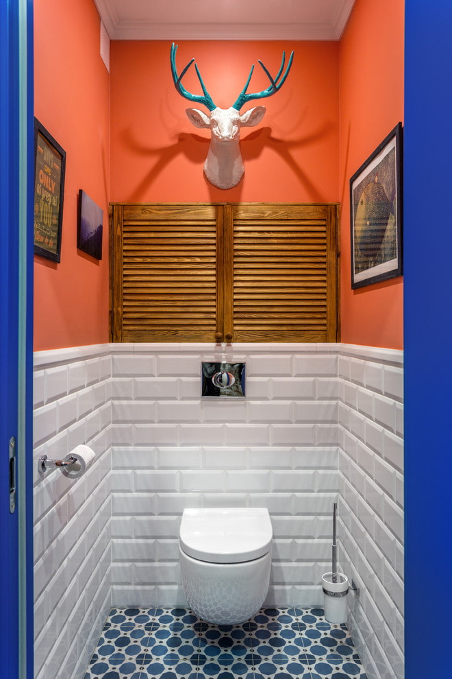 Туалет с ярким рисунком стены (43 фото)