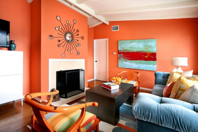 оранжевые стены в гостиной