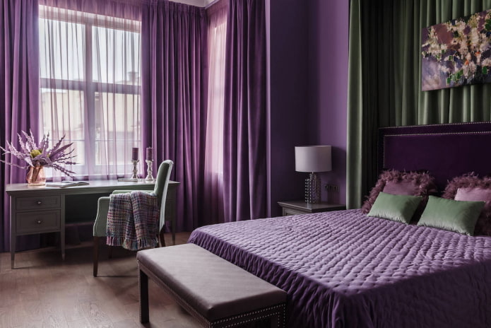 спальня зеленая с фиолетовым