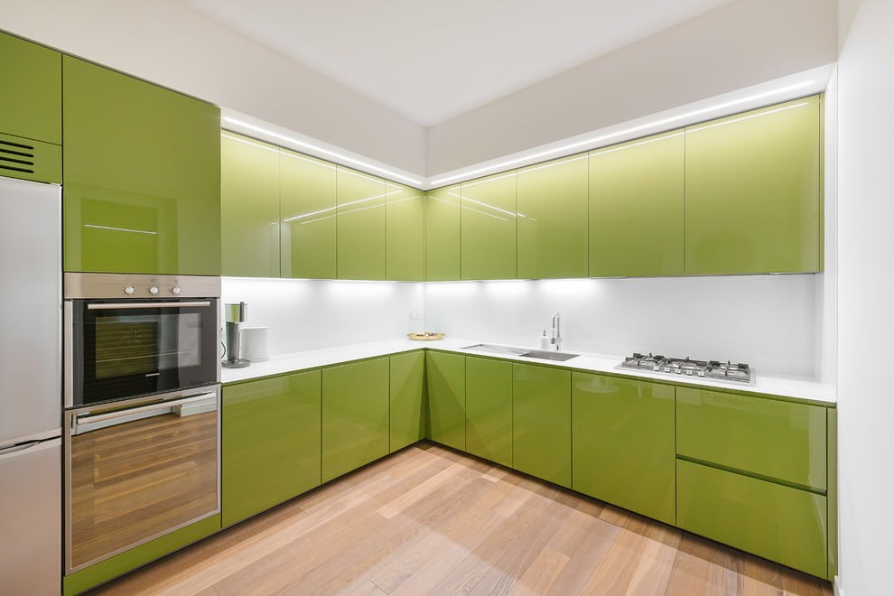 Фисташковая кухня - фото. Фисташковый цвет в интерьере кухни