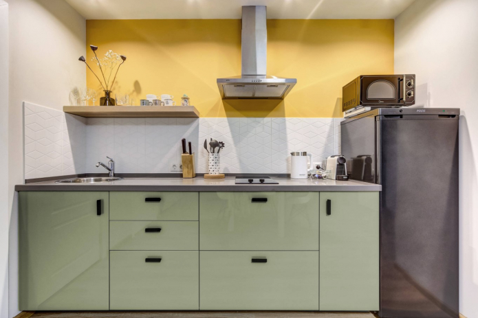 желтая стена в кухне