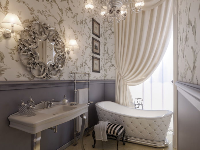 классический серо-белый интерьер ванной комнаты
