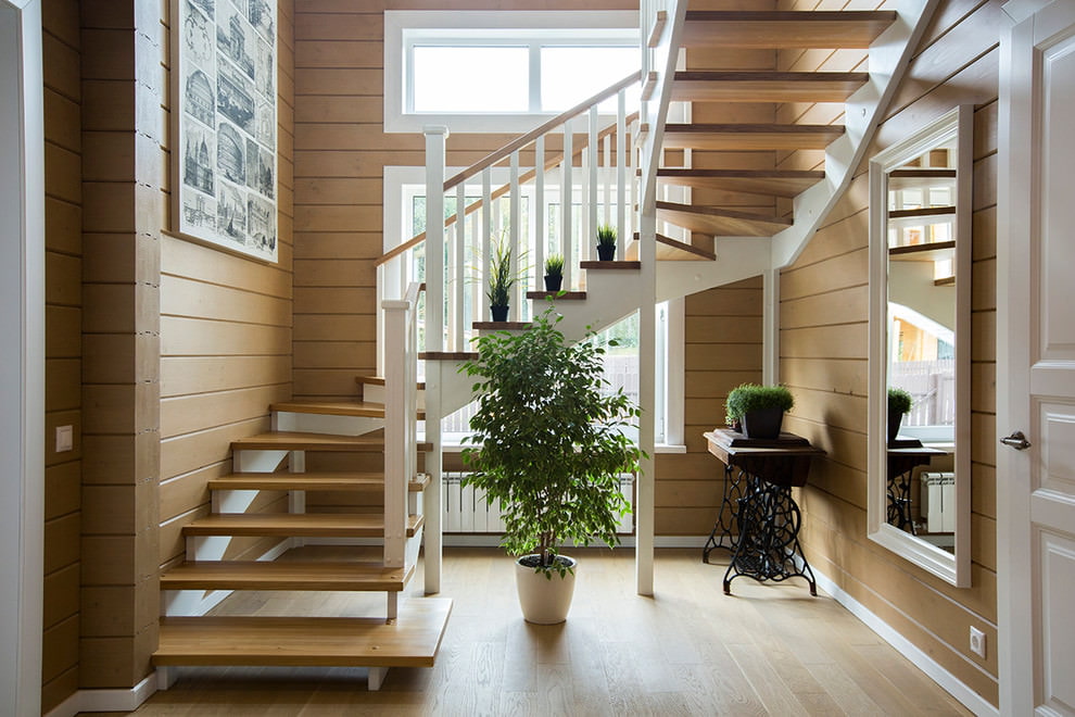 Дизайн лестничного пролета в загородном доме - 94 фото