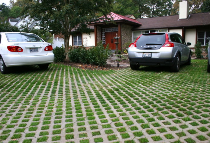 парковка из сотовой плитки и газона