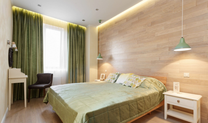 Ламинат в изголовье, акцентная стена Ламинат в изголовье, акцентная стена