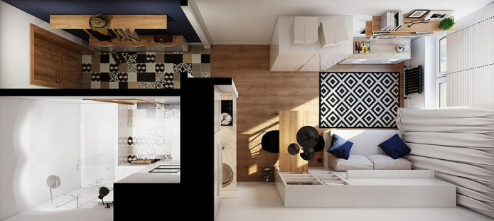 Дизайн квартиры студии 18 кв. м: 54 фото интерьеров маленькой студии | hb-crm.ru
