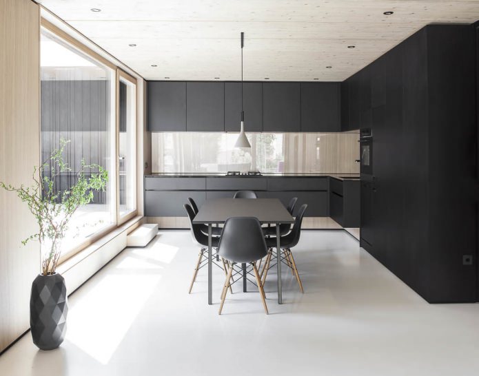 Черный гарнитур в интерьере в кухне: дизайн, выбор обоев, 90 фото - 4