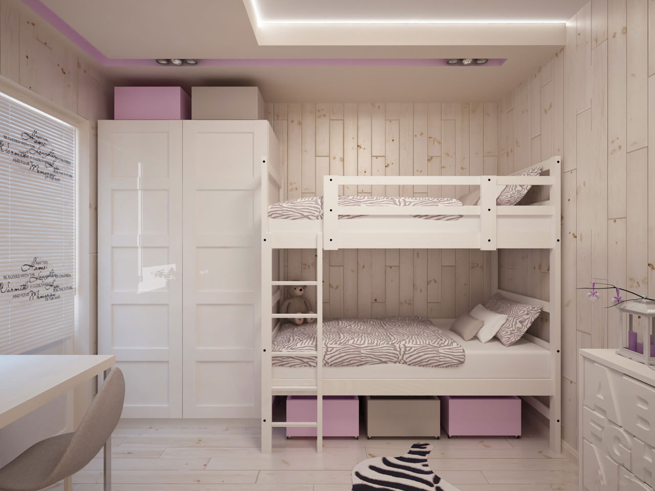 Комната для двух девочек с двухъярусной кроватью