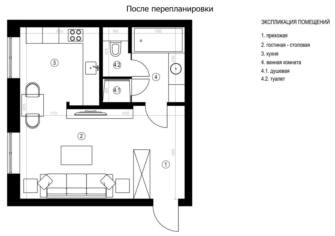 Дизайн однокомнатной квартиры 37 кв.м - ЖК Московский квартал