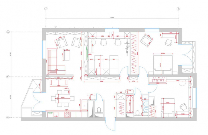 схема 4-комнатной квартиры