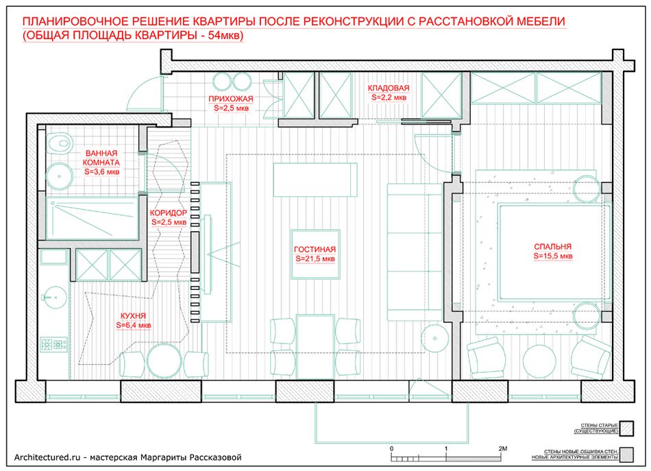 Дизайн двухкомнатной квартиры 54 кв.м в Москве