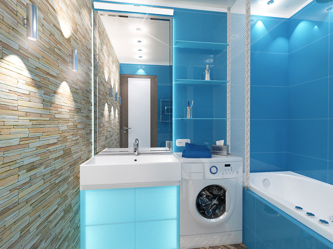Фото дизайн ванной комнаты в голубом цвете фото