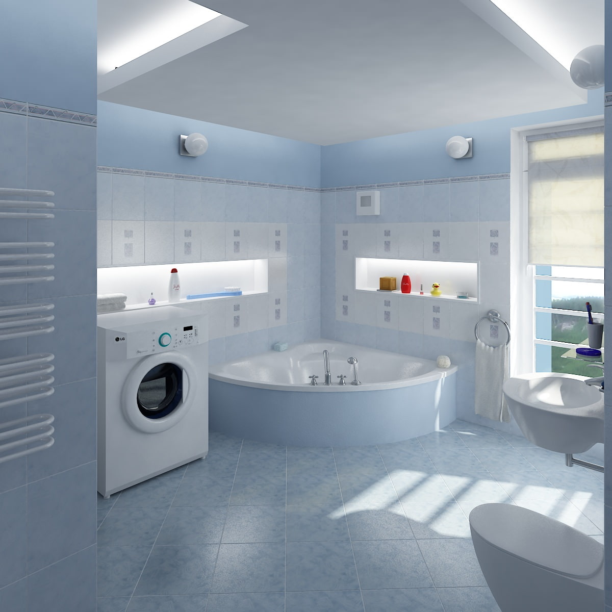 Голубая ванная - фото необычных дизайнерских решений