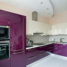 Фиолетовый гарнитур на кухне: дизайн, сочетания, выбор стиля, обоев и штор-5