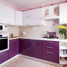 Фиолетовый гарнитур на кухне: дизайн, сочетания, выбор стиля, обоев и штор-3