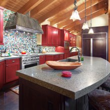 Красный кухонный гарнитур: особенности, виды, сочетания, выбор стиля и штор-10