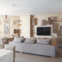 Дизайн гостиной в светлых тонах: выбор стиля, цвета, отделки, мебели и штор-7
