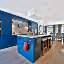 Фото дизайна кухни с синим гарнитуром-0