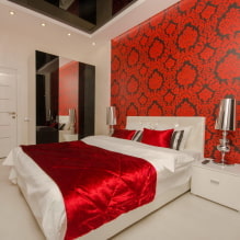 Красные обои в интерьере: виды, дизайн, сочетание с цветом штор, мебели-11