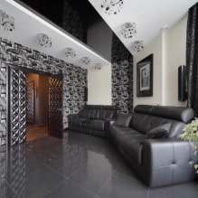 Черно-белый натяжной потолок: виды конструкций, фактур, форм, варианты дизайна-7