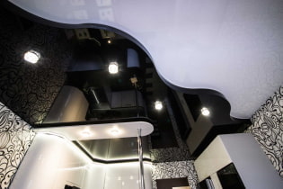 Черно-белый натяжной потолок: виды конструкций, фактур, форм, варианты дизайна