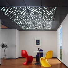 Подвесные потолки: виды, материалы, формы, дизайн, цвет, освещение, фото в интерьере-5