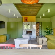 Зеленый потолок: дизайн, оттенки, сочетания, виды (натяжной, из гипсокартона, покраска, обои)-0