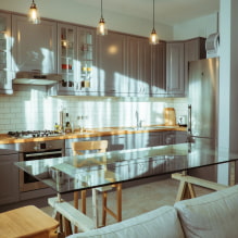 Стеклянные столы для кухни: фото в интерьере, виды, формы, цвета, дизайн, стили-5
