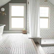 Белая плитка в ванной: дизайн, формы, цветовые сочетания, варианты расположения, цвет затирки-6