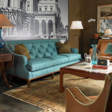 Бирюзовый диван в интерьере: виды, материалы обивки, оттенки цвета, формы, дизайн, сочетания-0