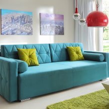 Бирюзовый диван в интерьере: виды, материалы обивки, оттенки цвета, формы, дизайн, сочетания-1