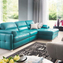 Бирюзовый диван в интерьере: виды, материалы обивки, оттенки цвета, формы, дизайн, сочетания-3