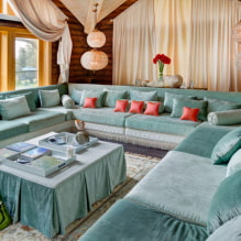Бирюзовый диван в интерьере: виды, материалы обивки, оттенки цвета, формы, дизайн, сочетания-7