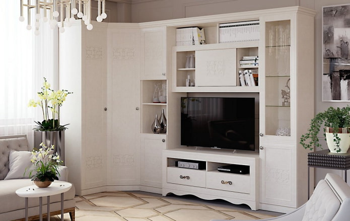 Модульные стенки для гостиной 49 фото горка и угловые шкафы в зал красивые белые модули в стиле классика варианты оформления гостиной