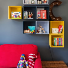 Полки в детскую комнату: виды, материалы, дизайн, цвета, варианты наполнения и расположения-7