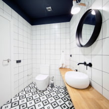 Черно-белая ванная комната: выбор отделки, сантехники, мебели, оформление туалета-0