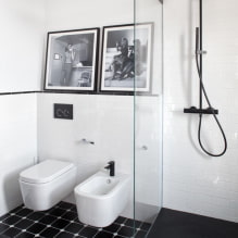 Черно-белая ванная комната: выбор отделки, сантехники, мебели, оформление туалета-3