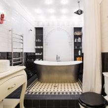 Черно-белая ванная комната: выбор отделки, сантехники, мебели, оформление туалета-4