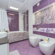 Фиолетовая и сиреневая ванная: сочетания, отделка, мебель, сантехника и декор-8