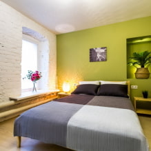 Зеленая спальня: оттенки, сочетания, выбор отделки, мебели, штор, освещения-2