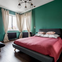 Зеленая спальня: оттенки, сочетания, выбор отделки, мебели, штор, освещения-4