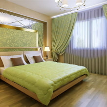 Зеленая спальня: оттенки, сочетания, выбор отделки, мебели, штор, освещения-8