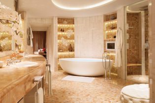 Дизайн интерьера ванной в золотом цвете 